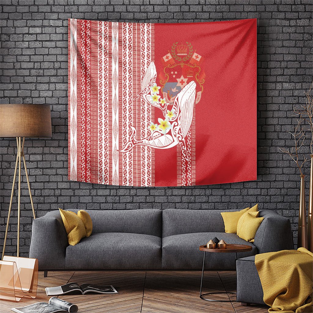 Swimming With Humpback Whales Season Tonga Tapestry Tongan Tofuaa Ngatu Pattern Red