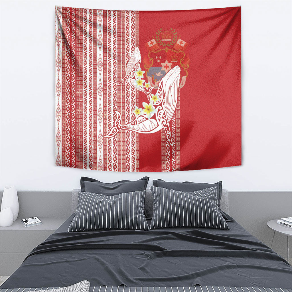Swimming With Humpback Whales Season Tonga Tapestry Tongan Tofuaa Ngatu Pattern Red