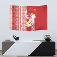 Swimming With Humpback Whales Season Tonga Tapestry Tongan Tofuaa Ngatu Pattern Red