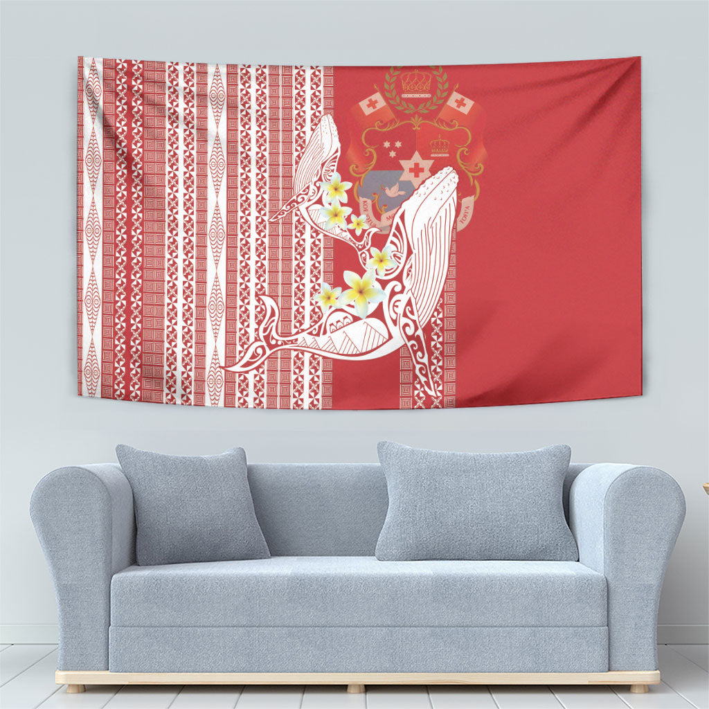 Swimming With Humpback Whales Season Tonga Tapestry Tongan Tofuaa Ngatu Pattern Red