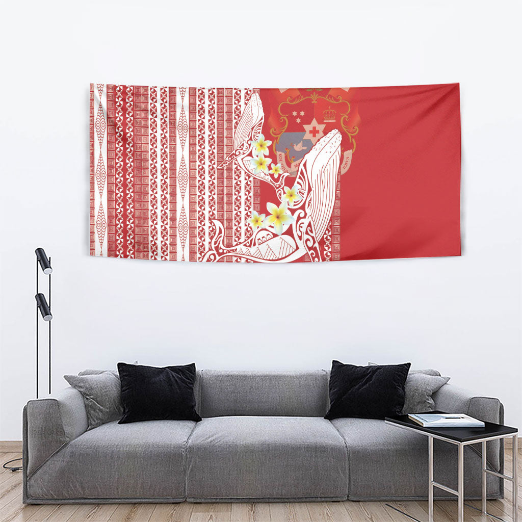 Swimming With Humpback Whales Season Tonga Tapestry Tongan Tofuaa Ngatu Pattern Red