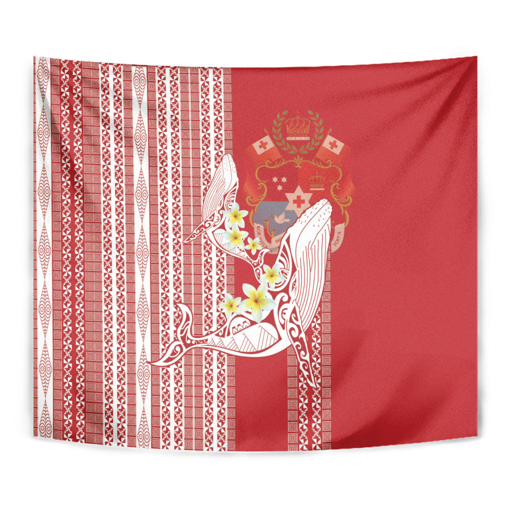 Swimming With Humpback Whales Season Tonga Tapestry Tongan Tofuaa Ngatu Pattern Red