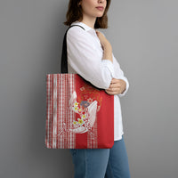 Swimming With Humpback Whales Season Tonga Tote Bag Tongan Tofuaa Ngatu Pattern Red