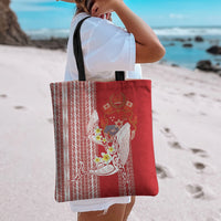 Swimming With Humpback Whales Season Tonga Tote Bag Tongan Tofuaa Ngatu Pattern Red