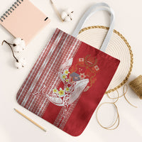 Swimming With Humpback Whales Season Tonga Tote Bag Tongan Tofuaa Ngatu Pattern Red
