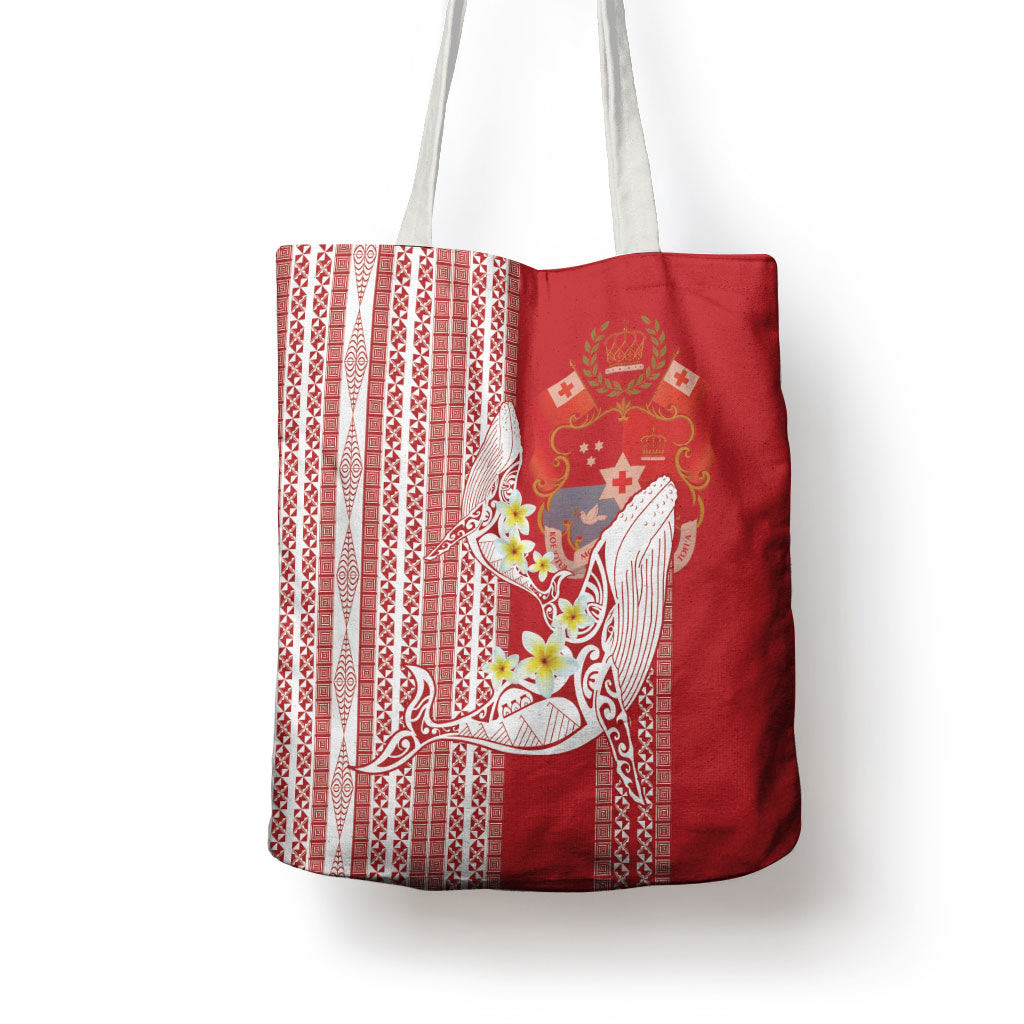 Swimming With Humpback Whales Season Tonga Tote Bag Tongan Tofuaa Ngatu Pattern Red