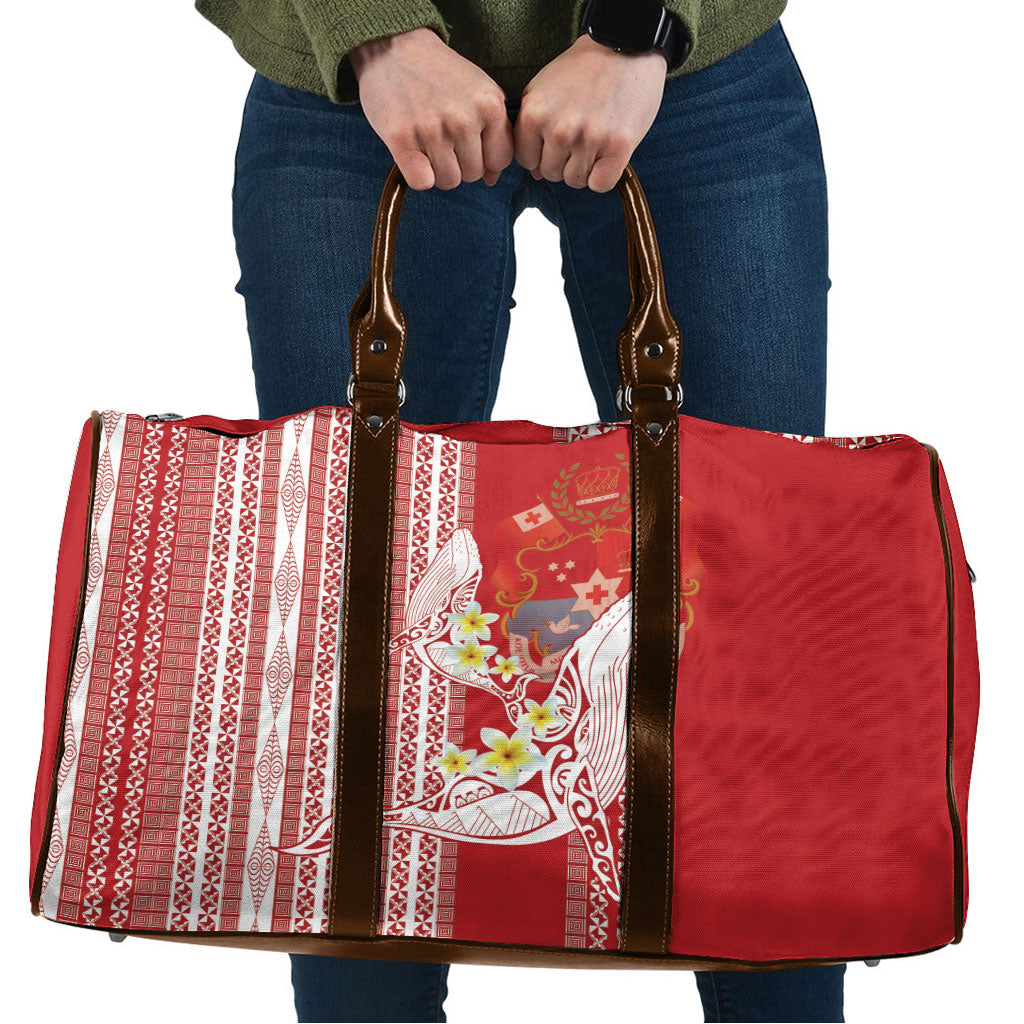 Swimming With Humpback Whales Season Tonga Travel Bag Tongan Tofuaa Ngatu Pattern Red