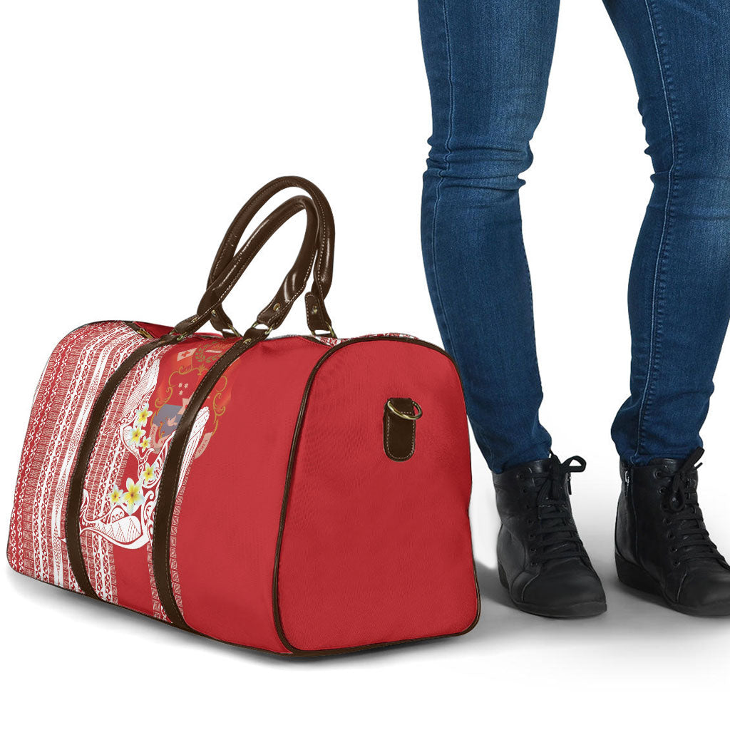 Swimming With Humpback Whales Season Tonga Travel Bag Tongan Tofuaa Ngatu Pattern Red