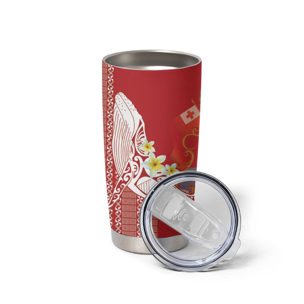 Swimming With Humpback Whales Season Tonga Tumbler Cup Tongan Tofuaa Ngatu Pattern Red