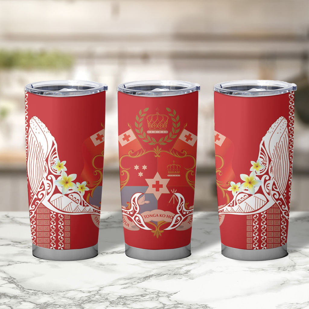 Swimming With Humpback Whales Season Tonga Tumbler Cup Tongan Tofuaa Ngatu Pattern Red