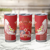 Swimming With Humpback Whales Season Tonga Tumbler Cup Tongan Tofuaa Ngatu Pattern Red