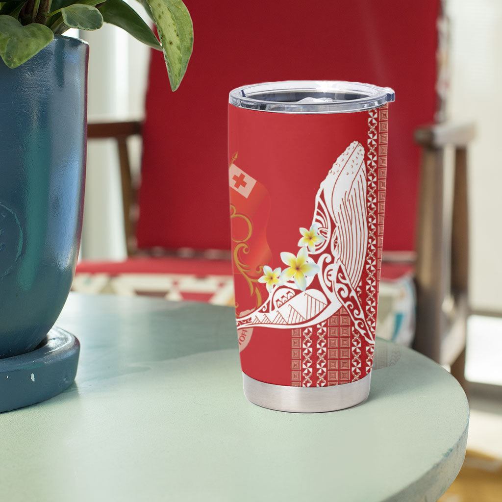 Swimming With Humpback Whales Season Tonga Tumbler Cup Tongan Tofuaa Ngatu Pattern Red