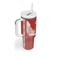 Swimming With Humpback Whales Season Tonga Tumbler With Handle Tongan Tofuaa Ngatu Pattern Red