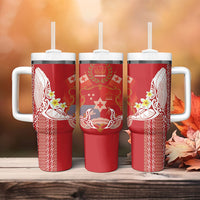 Swimming With Humpback Whales Season Tonga Tumbler With Handle Tongan Tofuaa Ngatu Pattern Red