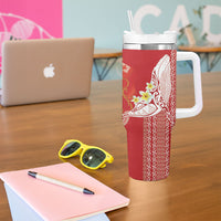 Swimming With Humpback Whales Season Tonga Tumbler With Handle Tongan Tofuaa Ngatu Pattern Red