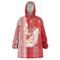 Swimming With Humpback Whales Season Tonga Wearable Blanket Hoodie Tongan Tofuaa Ngatu Pattern Red
