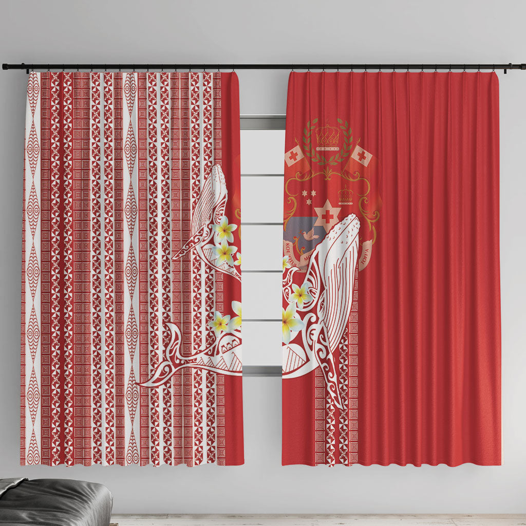 Swimming With Humpback Whales Season Tonga Window Curtain Tongan Tofuaa Ngatu Pattern Red