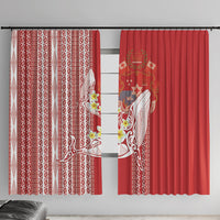 Swimming With Humpback Whales Season Tonga Window Curtain Tongan Tofuaa Ngatu Pattern Red