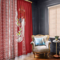 Swimming With Humpback Whales Season Tonga Window Curtain Tongan Tofuaa Ngatu Pattern Red