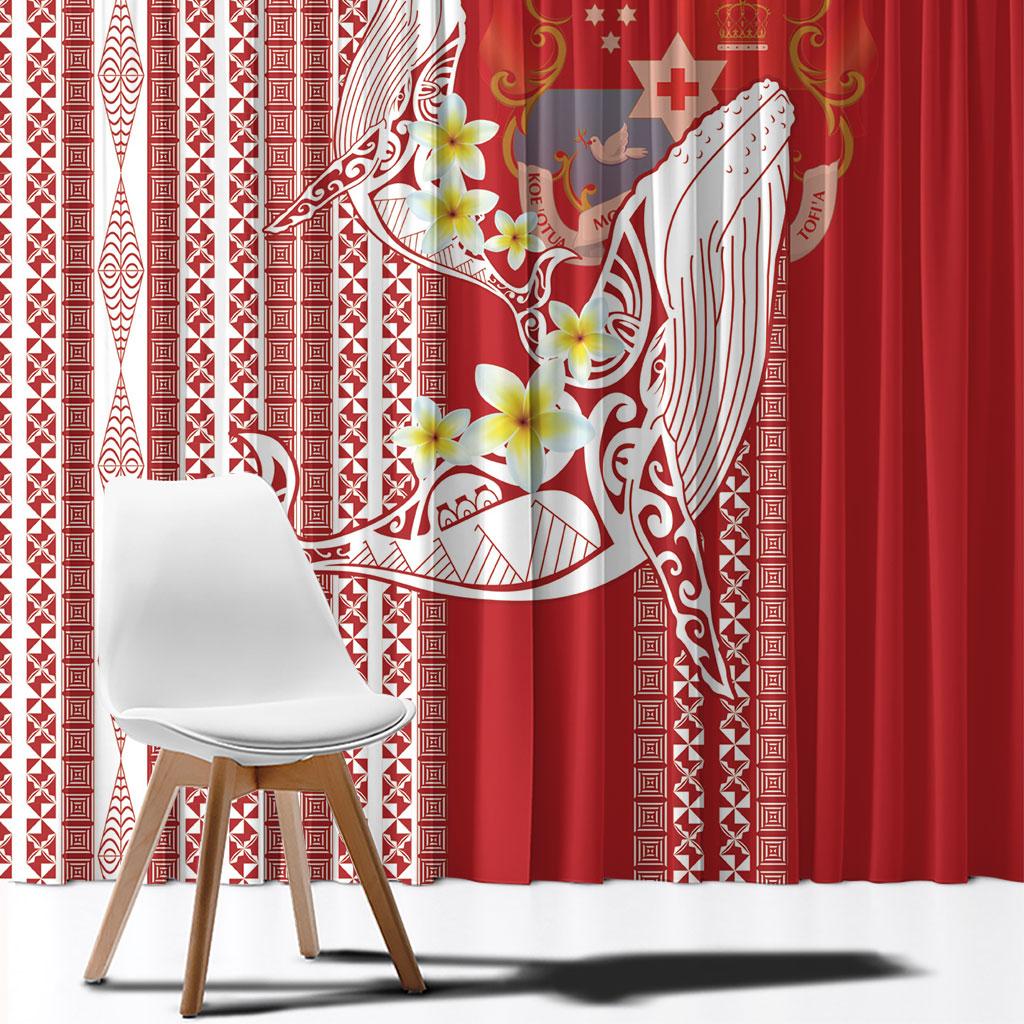 Swimming With Humpback Whales Season Tonga Window Curtain Tongan Tofuaa Ngatu Pattern Red