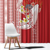 Swimming With Humpback Whales Season Tonga Window Curtain Tongan Tofuaa Ngatu Pattern Red