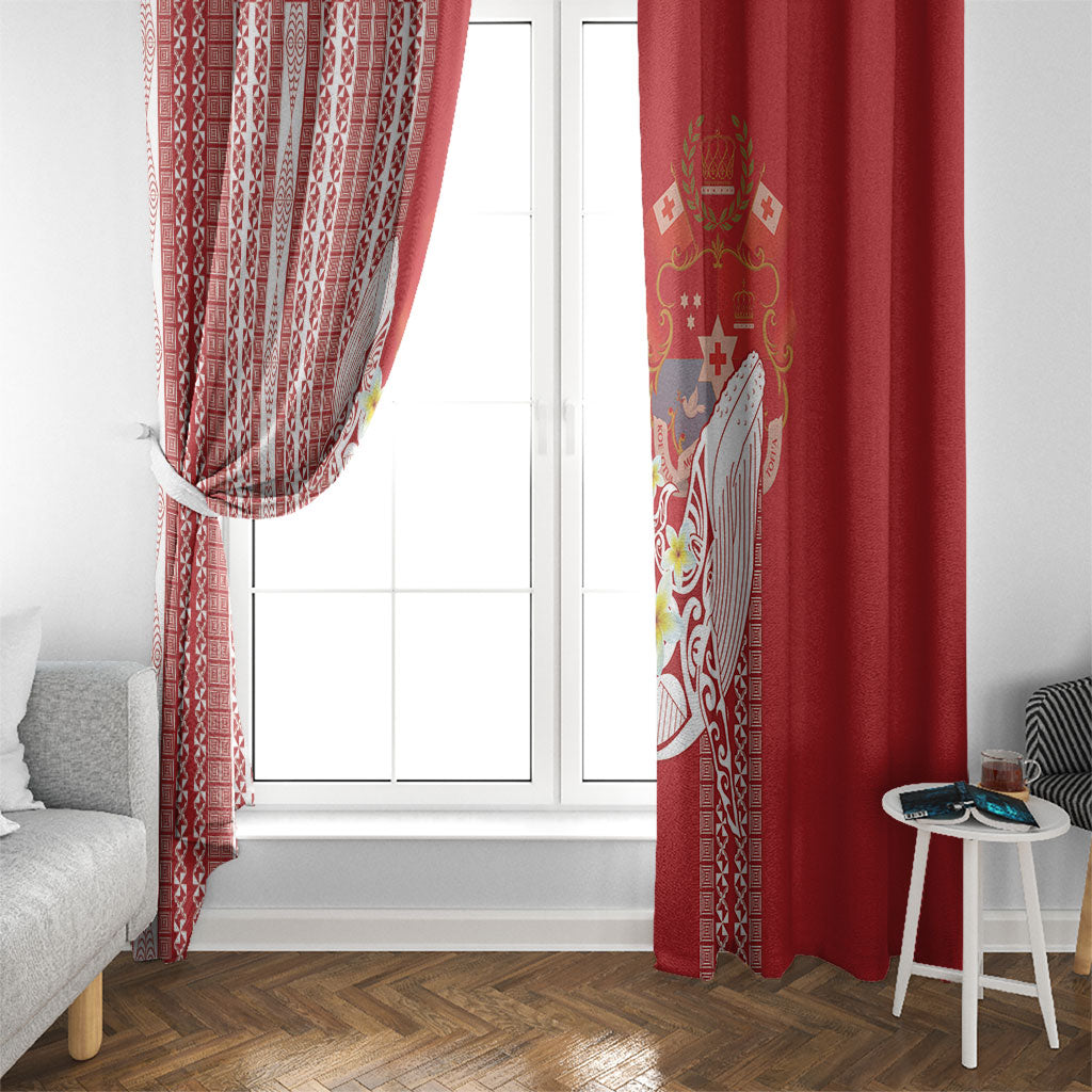 Swimming With Humpback Whales Season Tonga Window Curtain Tongan Tofuaa Ngatu Pattern Red