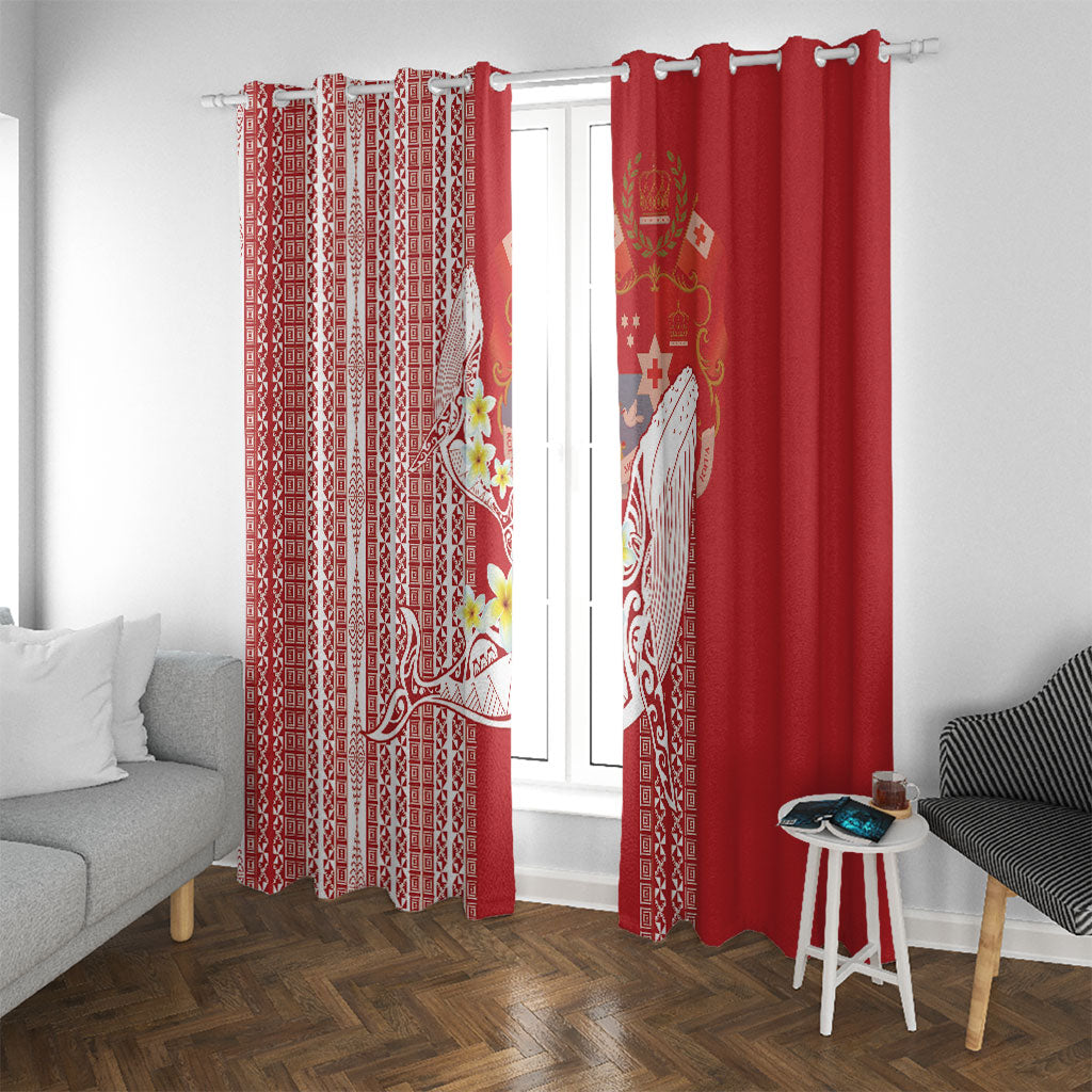 Swimming With Humpback Whales Season Tonga Window Curtain Tongan Tofuaa Ngatu Pattern Red