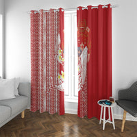Swimming With Humpback Whales Season Tonga Window Curtain Tongan Tofuaa Ngatu Pattern Red