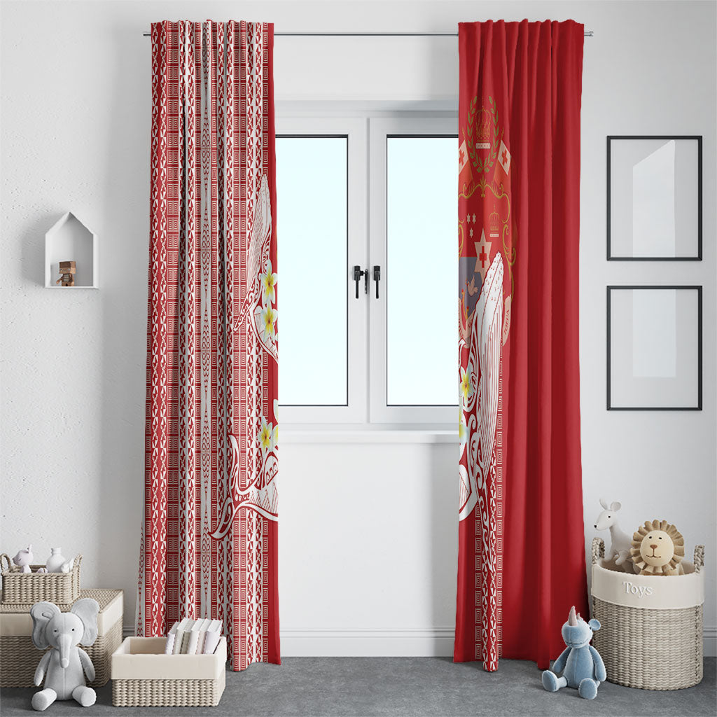 Swimming With Humpback Whales Season Tonga Window Curtain Tongan Tofuaa Ngatu Pattern Red