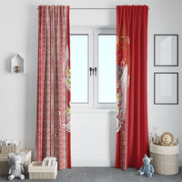 Swimming With Humpback Whales Season Tonga Window Curtain Tongan Tofuaa Ngatu Pattern Red