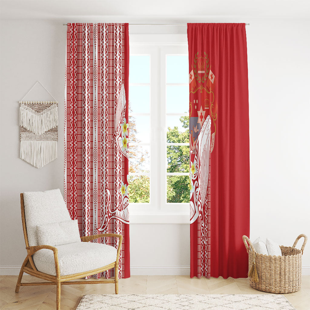 Swimming With Humpback Whales Season Tonga Window Curtain Tongan Tofuaa Ngatu Pattern Red