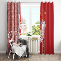 Swimming With Humpback Whales Season Tonga Window Curtain Tongan Tofuaa Ngatu Pattern Red