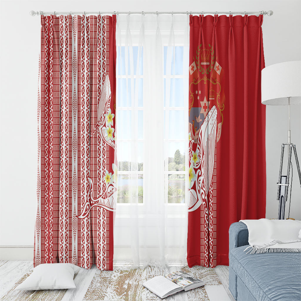 Swimming With Humpback Whales Season Tonga Window Curtain Tongan Tofuaa Ngatu Pattern Red