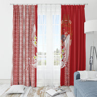 Swimming With Humpback Whales Season Tonga Window Curtain Tongan Tofuaa Ngatu Pattern Red