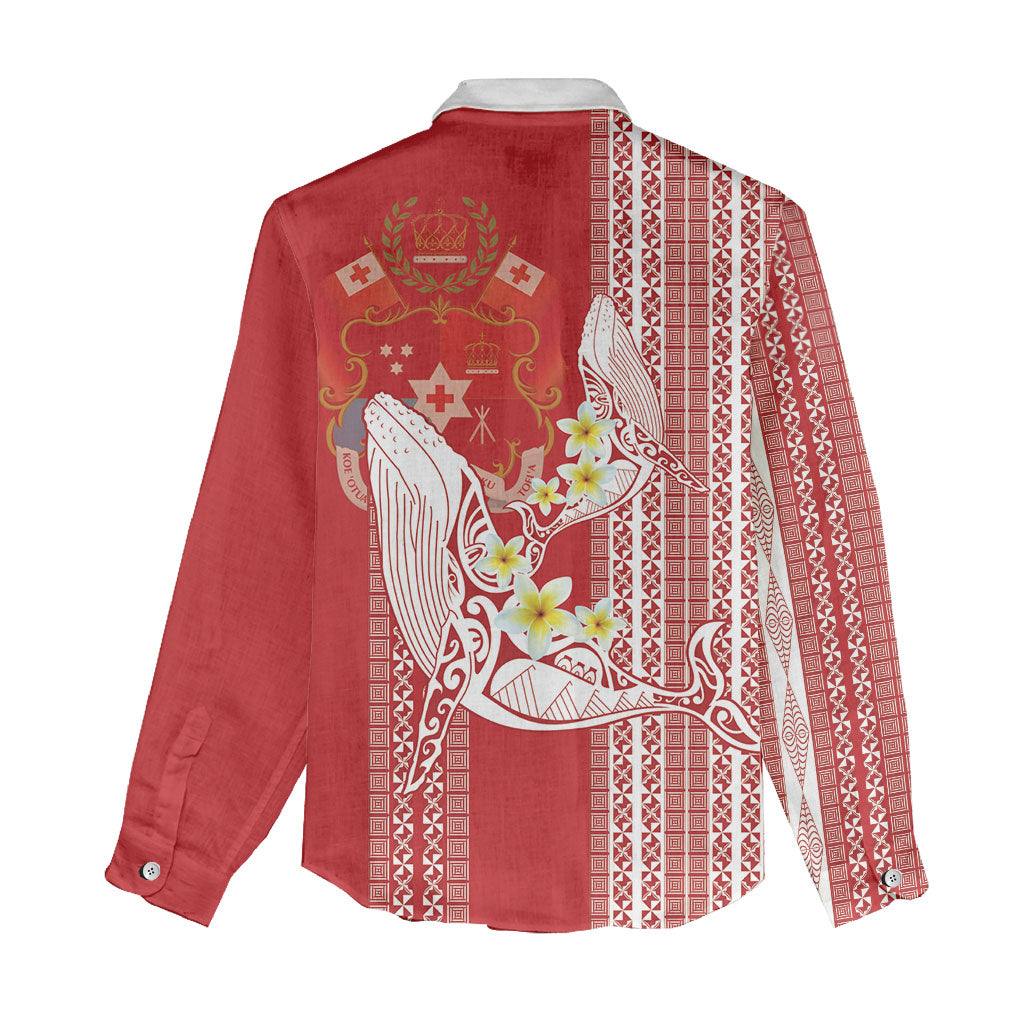 Swimming With Humpback Whales Season Tonga Women Casual Shirt Tongan Tofuaa Ngatu Pattern Red