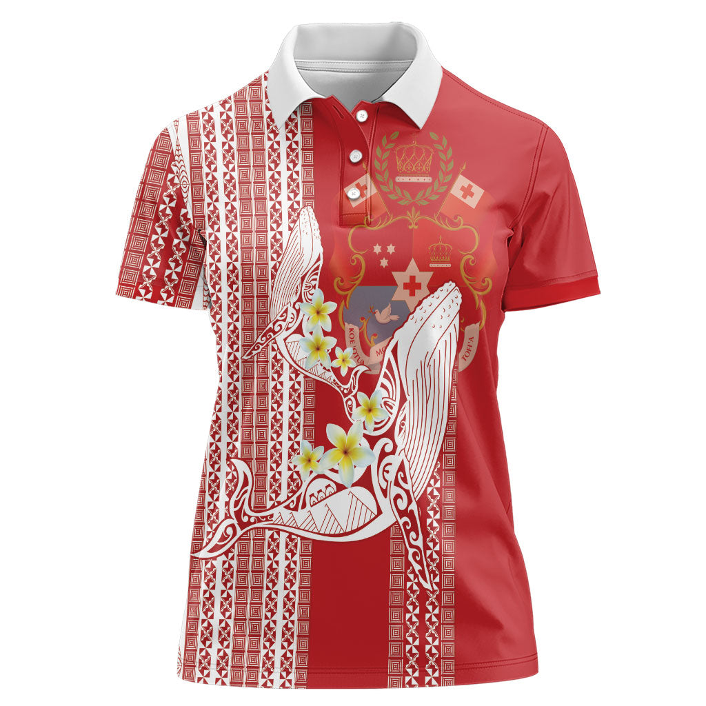 Swimming With Humpback Whales Season Tonga Women Polo Shirt Tongan Tofuaa Ngatu Pattern Red