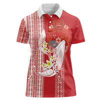 Swimming With Humpback Whales Season Tonga Women Polo Shirt Tongan Tofuaa Ngatu Pattern Red
