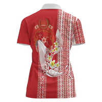 Swimming With Humpback Whales Season Tonga Women Polo Shirt Tongan Tofuaa Ngatu Pattern Red