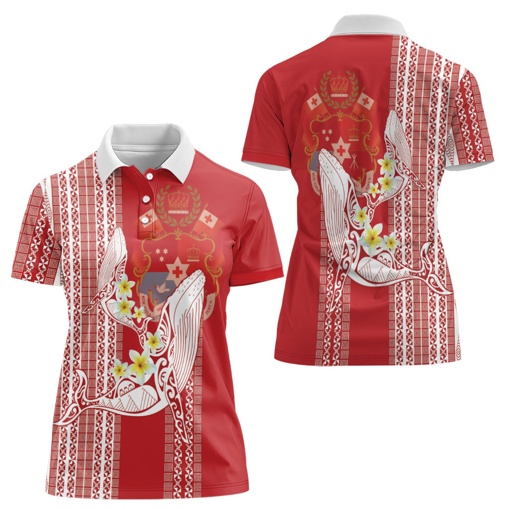 Swimming With Humpback Whales Season Tonga Women Polo Shirt Tongan Tofuaa Ngatu Pattern Red