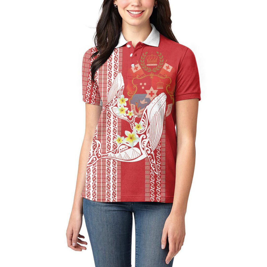 Swimming With Humpback Whales Season Tonga Women Polo Shirt Tongan Tofuaa Ngatu Pattern Red