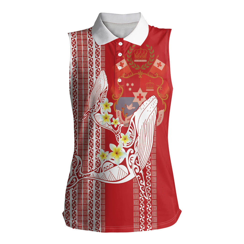 Swimming With Humpback Whales Season Tonga Women Sleeveless Polo Shirt Tongan Tofuaa Ngatu Pattern Red