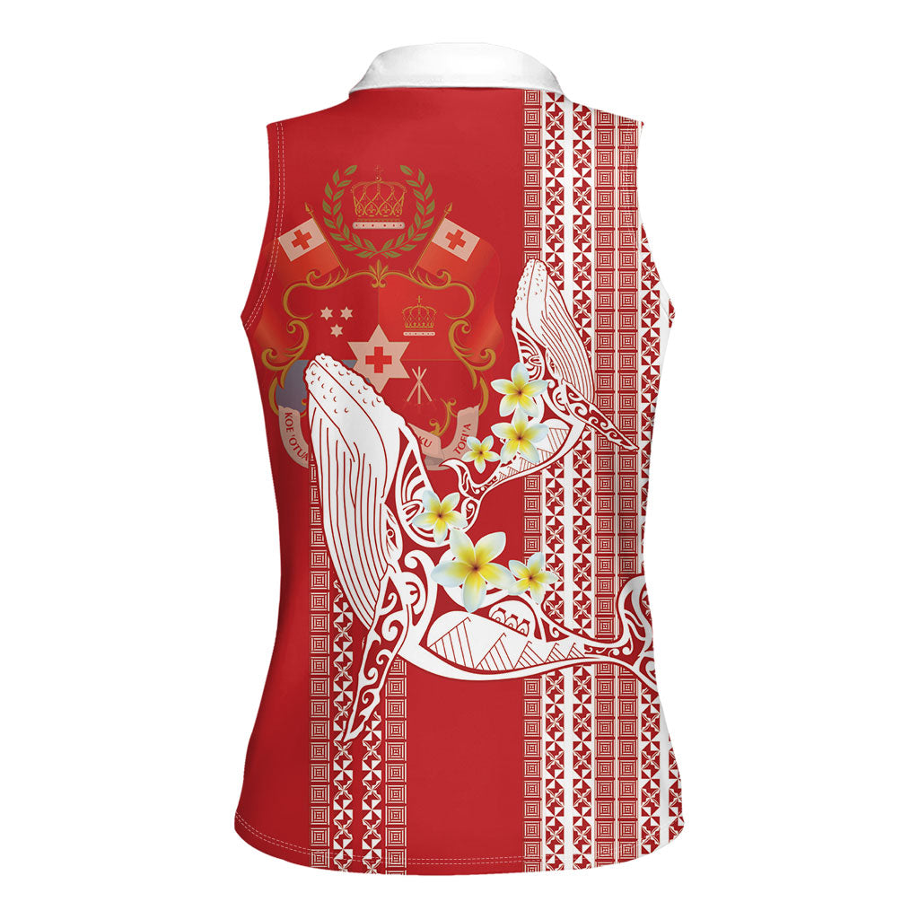 Swimming With Humpback Whales Season Tonga Women Sleeveless Polo Shirt Tongan Tofuaa Ngatu Pattern Red