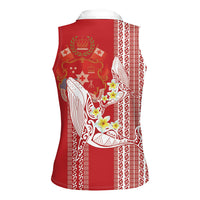 Swimming With Humpback Whales Season Tonga Women Sleeveless Polo Shirt Tongan Tofuaa Ngatu Pattern Red