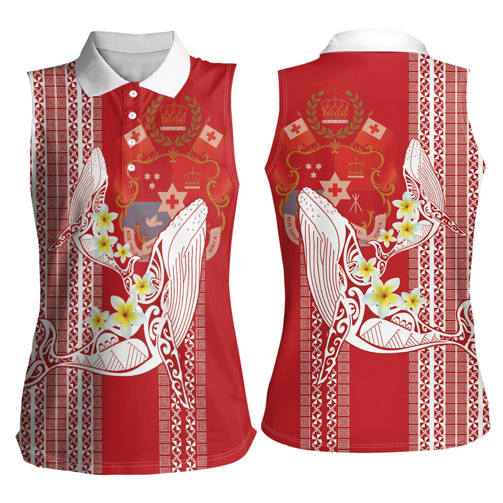 Swimming With Humpback Whales Season Tonga Women Sleeveless Polo Shirt Tongan Tofuaa Ngatu Pattern Red