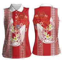 Swimming With Humpback Whales Season Tonga Women Sleeveless Polo Shirt Tongan Tofuaa Ngatu Pattern Red
