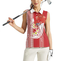 Swimming With Humpback Whales Season Tonga Women Sleeveless Polo Shirt Tongan Tofuaa Ngatu Pattern Red