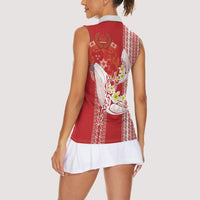 Swimming With Humpback Whales Season Tonga Women Sleeveless Polo Shirt Tongan Tofuaa Ngatu Pattern Red
