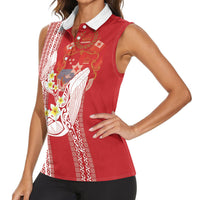 Swimming With Humpback Whales Season Tonga Women Sleeveless Polo Shirt Tongan Tofuaa Ngatu Pattern Red