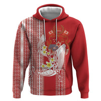 Swimming With Humpback Whales Season Tonga Zip Hoodie Tongan Tofuaa Ngatu Pattern Red
