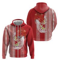 Swimming With Humpback Whales Season Tonga Zip Hoodie Tongan Tofuaa Ngatu Pattern Red